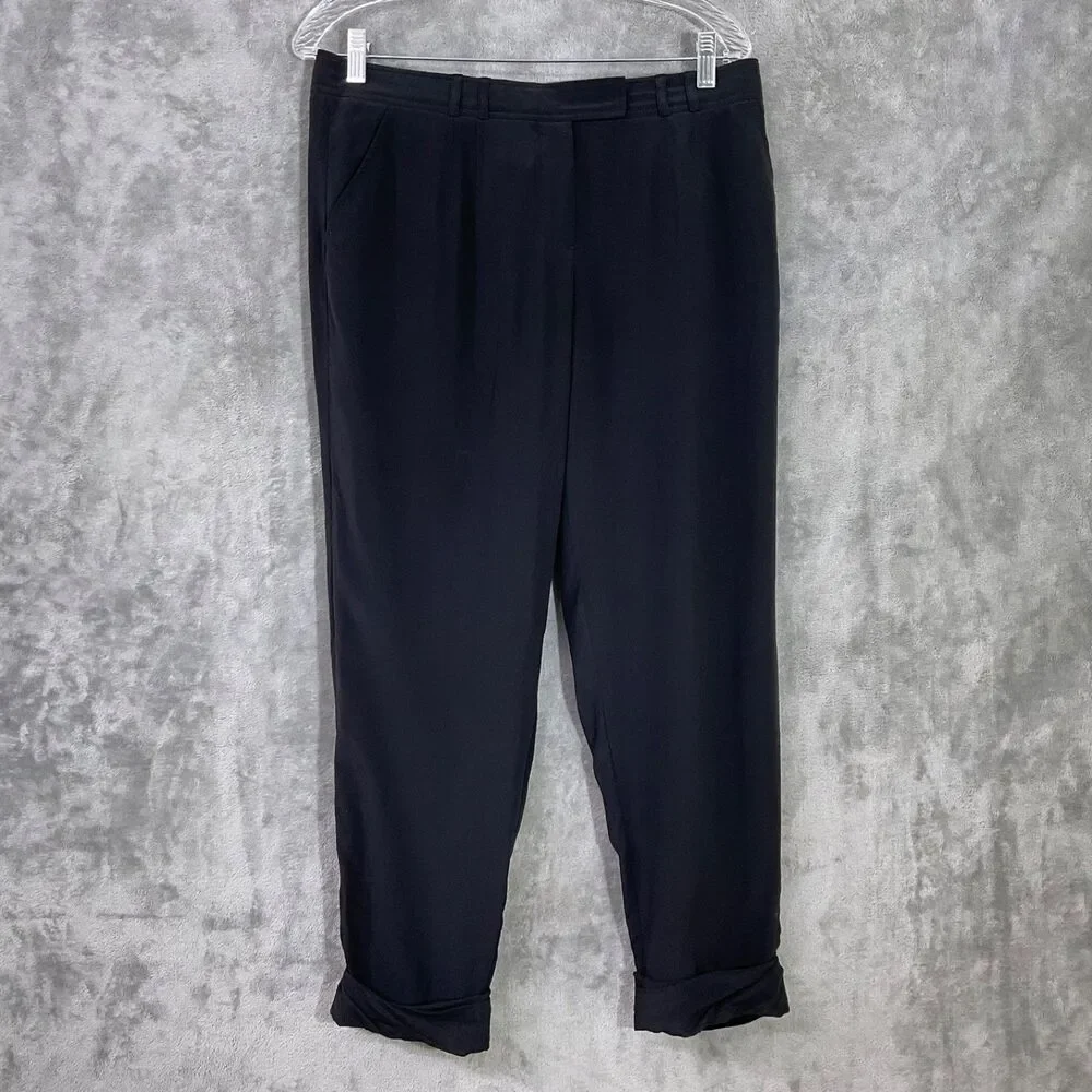 Tory Burch Pure Silk Black Trousers Women Sz. 10 Career Luxury Minimalist pocket